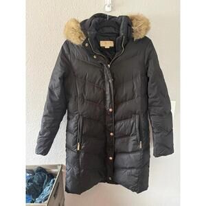 Michael Kors black long coat size M. 50% down, 50% feathers. Staining from makeu